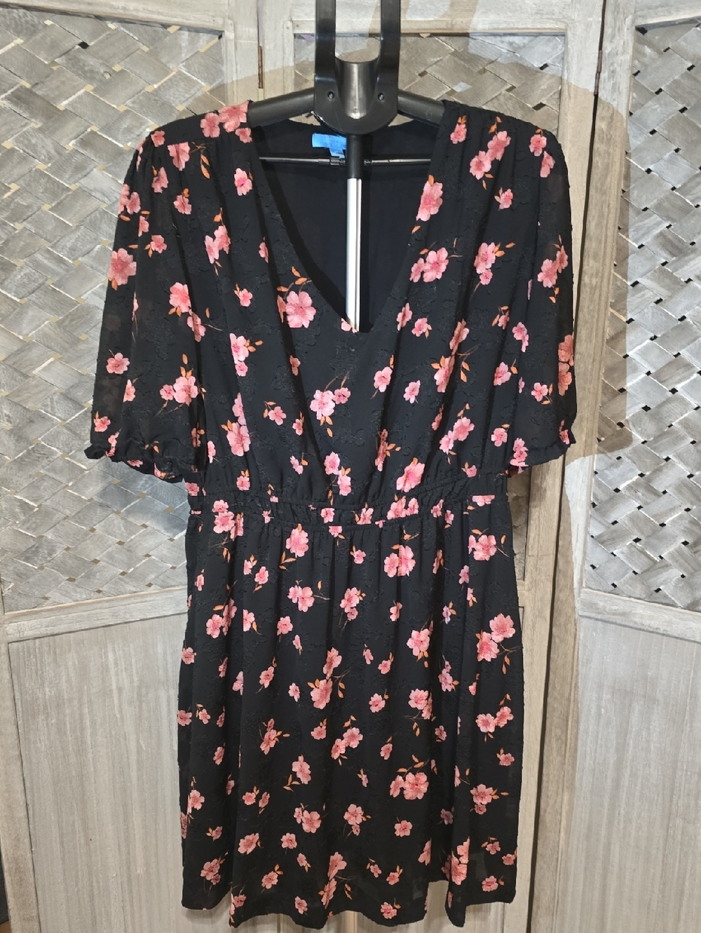 Draper James Black Mini Dress with Pink Floral Print